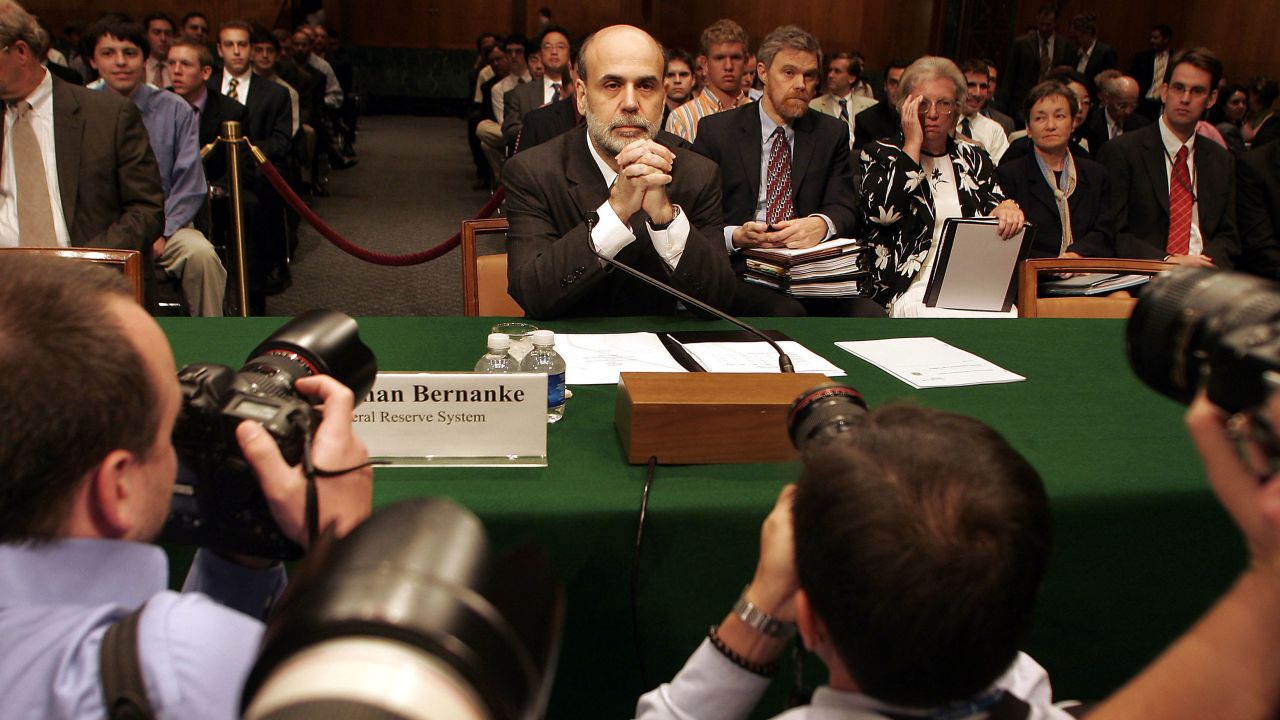 Former Federal Reserve Chair Ben Bernanke testified before the Senate Banking Committee in Washington, D.C., on July 19, 2006. Bernanke laid out the groundwork for a pause in interest rate increases, saying policy makers must be wary of lifting borrowing costs too high. 