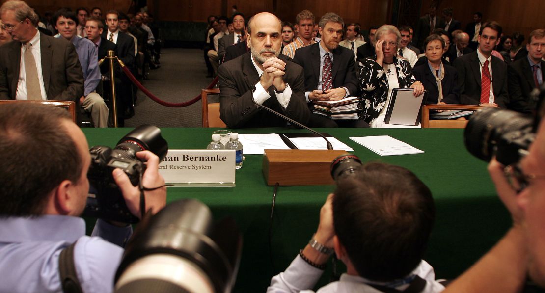 Former Federal Reserve Chair Ben Bernanke testified before the Senate Banking Committee in Washington, D.C., on July 19, 2006. Bernanke laid out the groundwork for a pause in interest rate increases, saying policy makers must be wary of lifting borrowing costs too high.