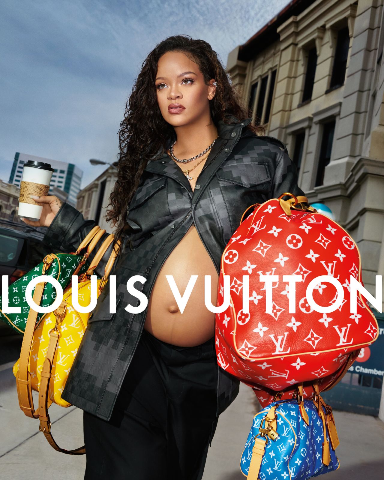 Rihanna pictured carrying various versions of Pharrell Williams' reimagined Louis Vuitton Speedy bag.