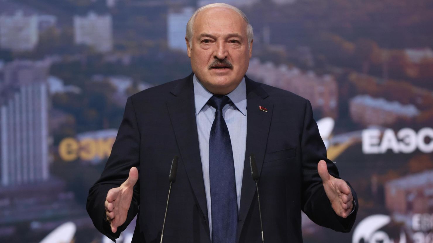 Belarusian President Alexander Lukashenko at the 2nd Eurasian Economic Forum, on May 24, 2023, in Moscow, Russia. 