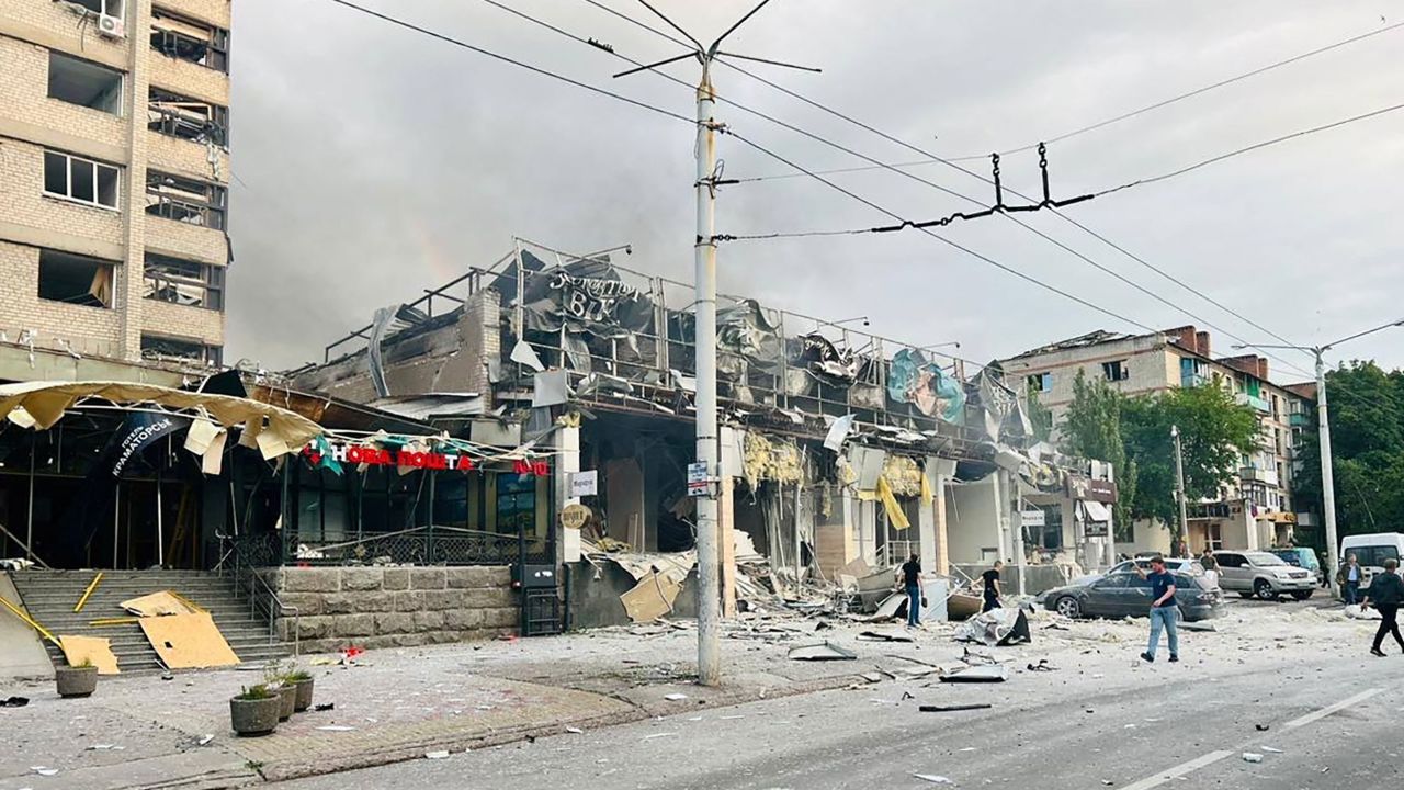 A restaurant heavily damaged by a Russian missile strike in central Kramatorsk, Donetsk region, Ukraine June 27, 2023. 