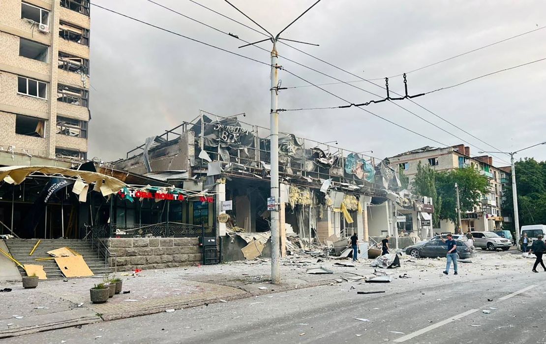 A restaurant heavily damaged by a Russian missile strike in central Kramatorsk, Donetsk region, Ukraine June 27, 2023. 