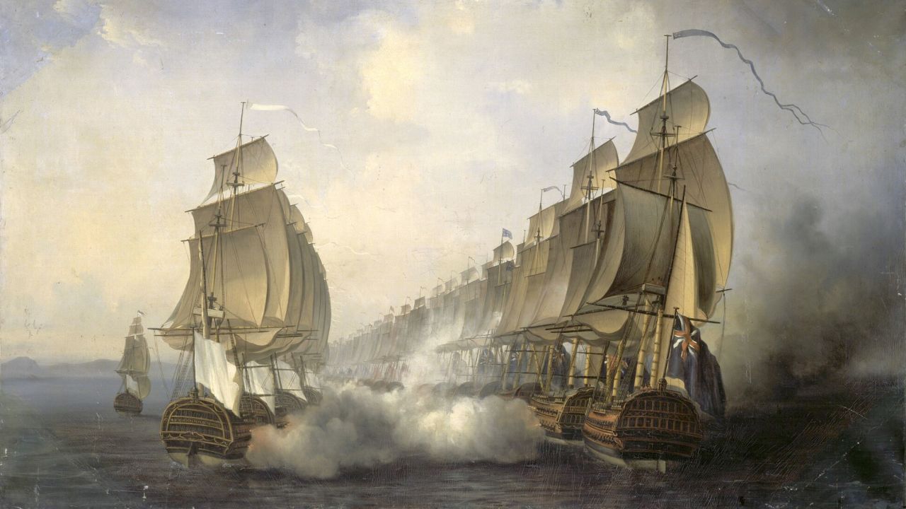 Auguste Jugelet's painting "Battle of Cuddalore" (1836), which depicts the fight between the French and British navies on June 20, 1783. 