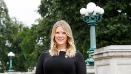 FILE - Wisconsin Elections Commission Administrator Meagan Wolfe, poses outside of the Wisconsin State Capitol Building, on Monday, Aug. 31, 2020. A bipartisan group of prominent Wisconsin business leaders is voicing support for the state's embattled elections administrator, her staff and local election officials, issuing a letter Monday, Feb. 7, 2022, backing Meagan Wolfe even as Republicans have called for her resignation and pursued investigations into how the 2020 election was run. (Ruthie Hauge/Wisconsin State Journal via AP)