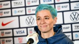 United States forward Megan Rapinoe speaks during a press conference for the 2023 FIFA Women's World Cup United States Women's National Soccer Team (USWNT) Media Day at Dignity Health Sports Part in Carson, California on June 27, 2023.