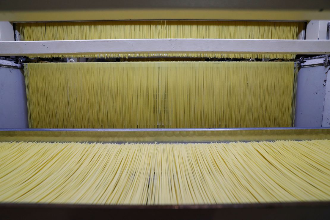 Pasta gets prepared at De Cecco's factory in Fara San Martino, Italy.