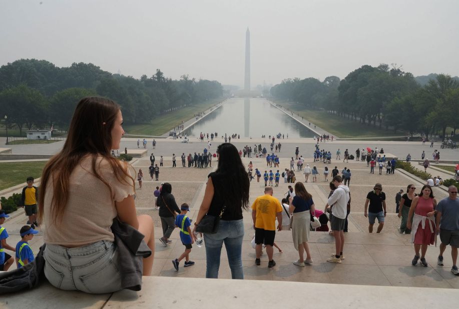 Smoke and haze is seen from the Lincoln Memorial in Washington, DC, on Tuesday, June 27.