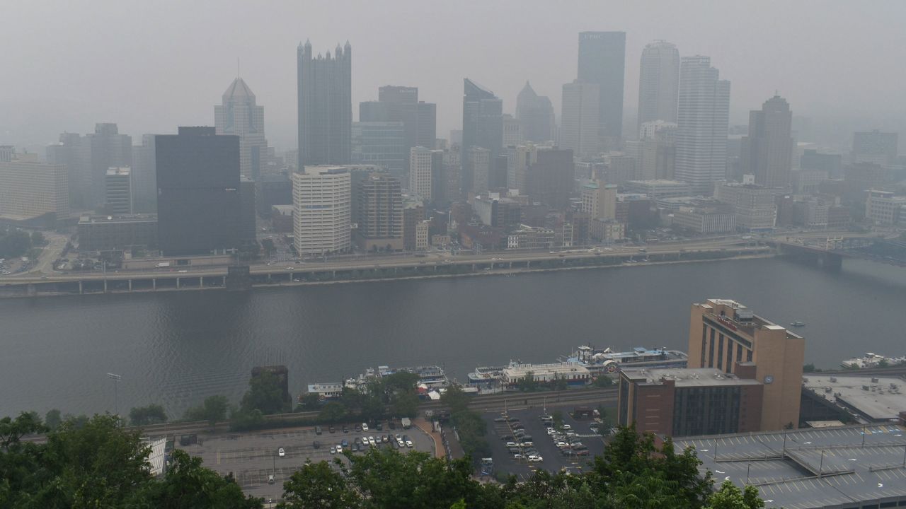 A thick haze blankets Pittsburgh on Wednesday morning.