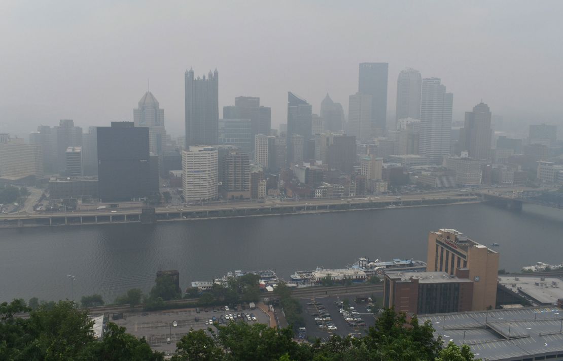 A thick haze blankets Pittsburgh on Wednesday morning.