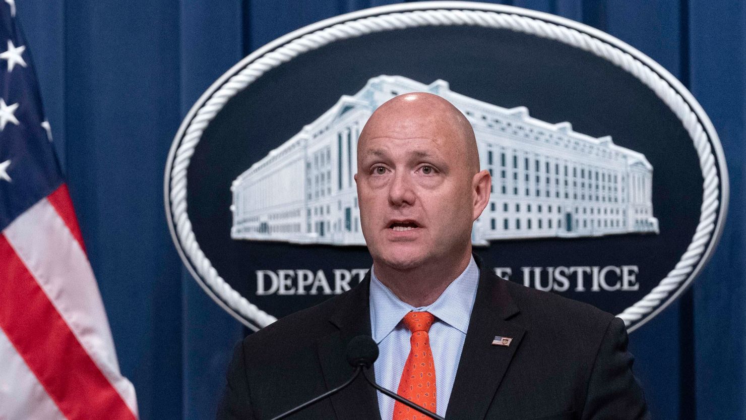 Patrick J. Lechleitner speaks during a news conference at the Department of Justice in Washington, DC, in September 2022. 