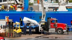 A view of the Horizon Arctic ship, as salvaged pieces of the Titan submersible from OceanGate Expeditions are returned, in St. John's harbour, Newfoundland, Canada June 28, 2023.