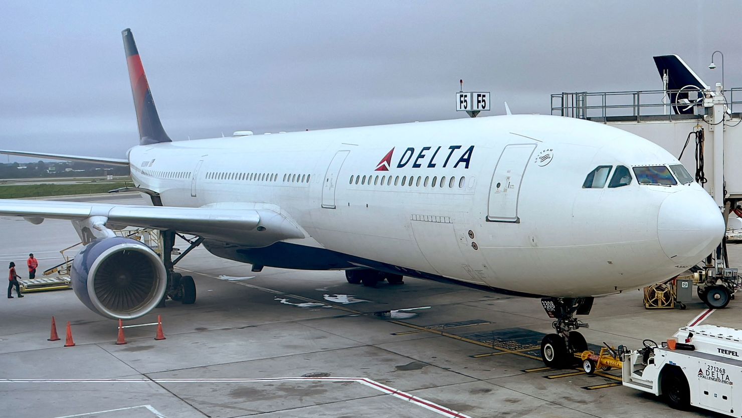 A Delta Air Lines plane at a gate at Hartsfield-Jackson Atlanta International Airport in Atlanta.