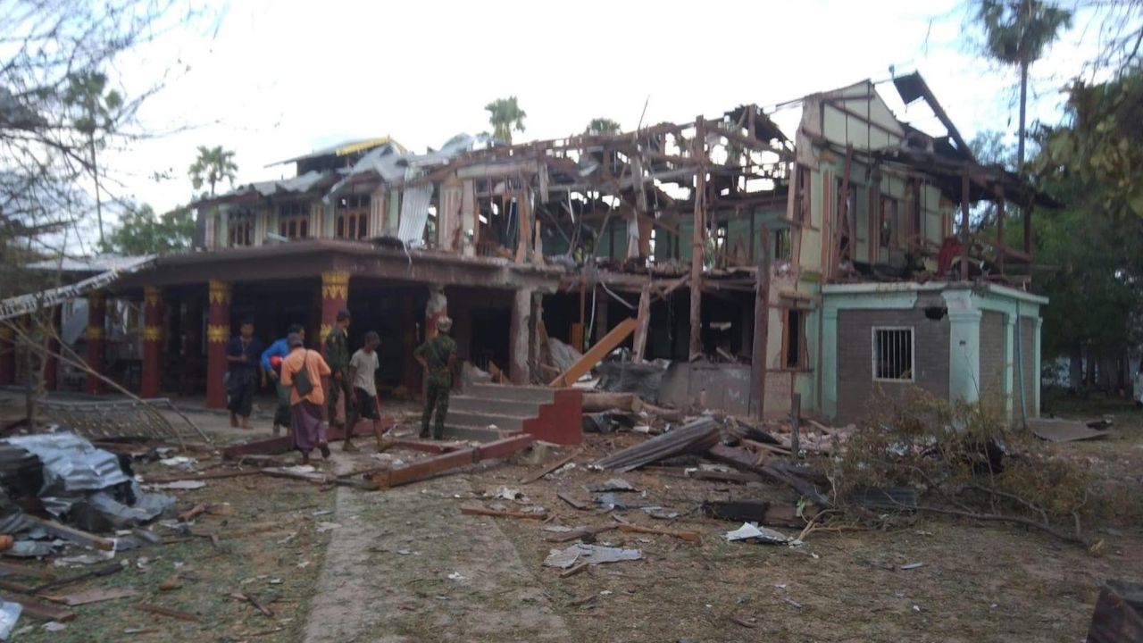 A monastery hit by the junta airstrike in Pale township, Sagaing region, Myanmar.