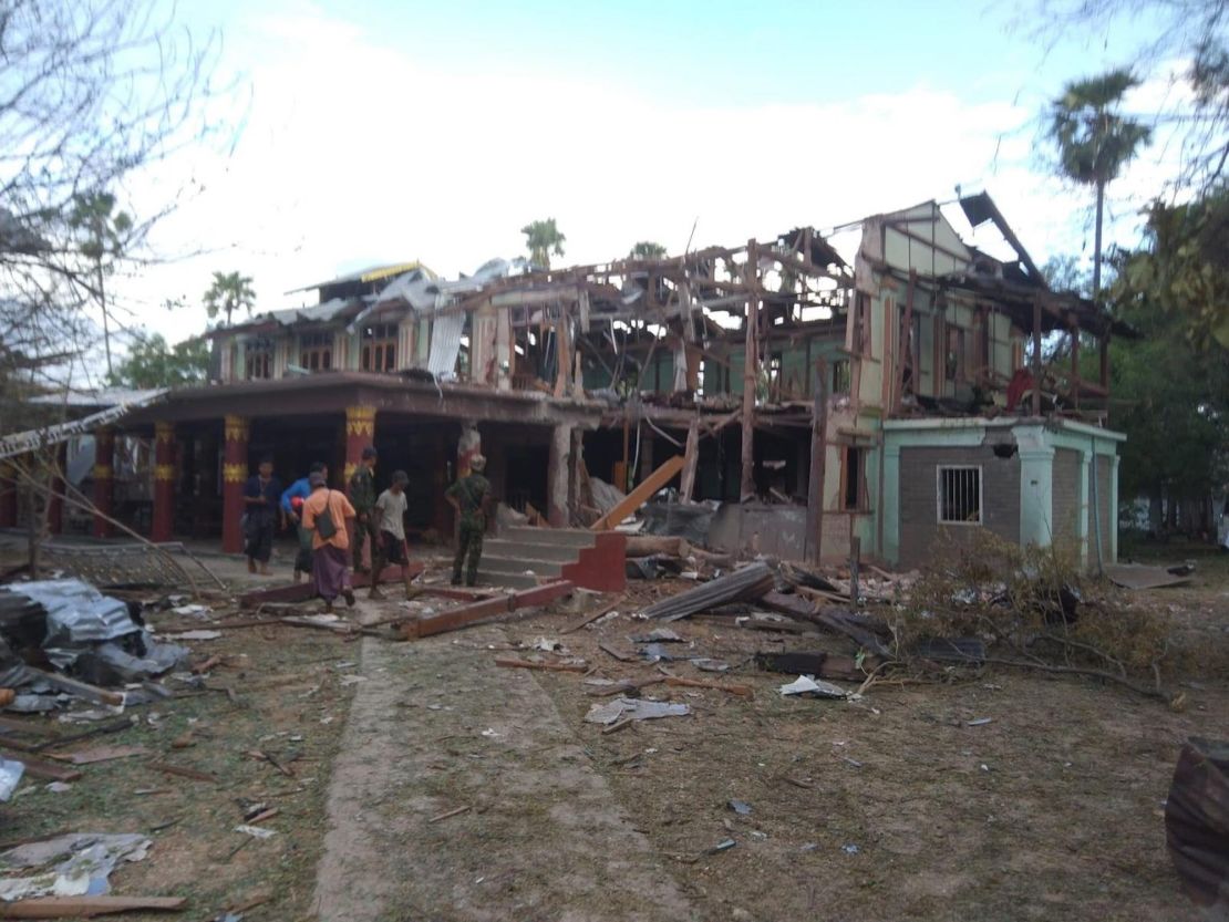 A monastery hit by the junta airstrike in Pale township, Sagaing region, Myanmar.
