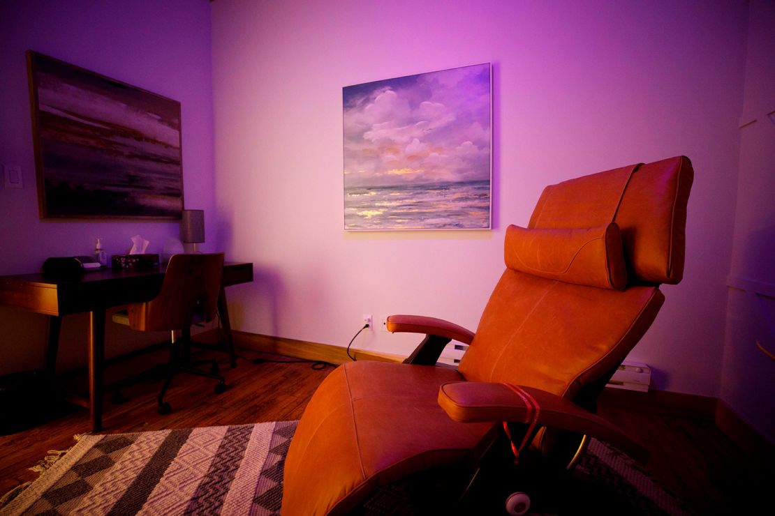 A chair is seen in a therapy room at Field Trip, a psychedelic therapy clinic in Toronto, Ontario, Canada, on August 28, 2020. - Patients sit in the sensory controlled environment while on their ketamine trip. (Photo by Cole BURSTON / AFP) (Photo by COLE BURSTON/AFP via Getty Images)