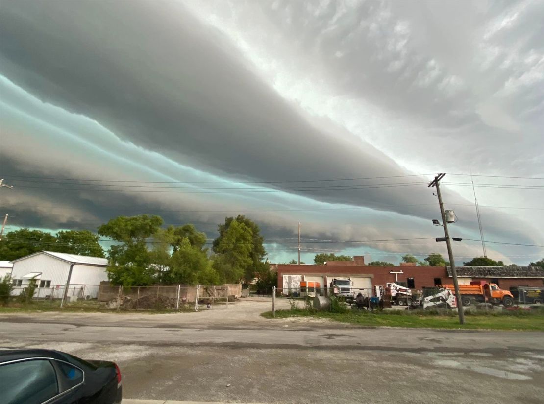 The storm in Mattoon, Illinois, around 1 p.m. Central Time. Rebecca Schmitt, who took the photo, said described the clouds as "awesome looking."