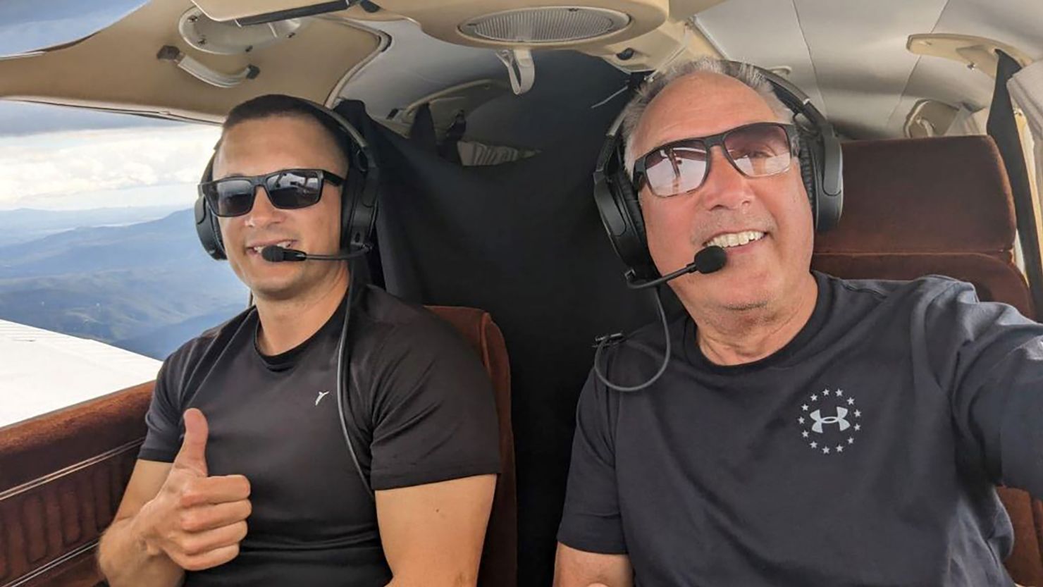Pilots Aaron Wilson (left) and Barry Behnfeldt (right) attempted a world-record-breaking flight across the US.