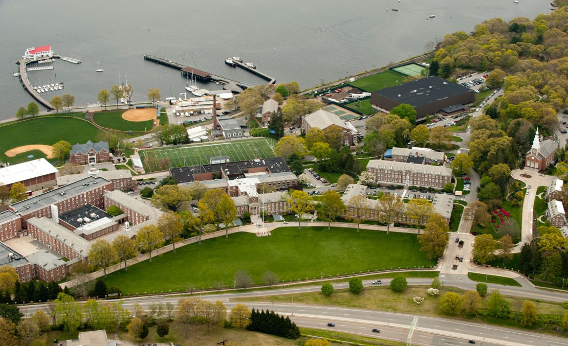 The U.S. Coast Guard Academy is situated along the Thames River in New London, Connecticut. 