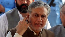 Pakistan's Finance Minister Ishaq Dar is seen after a party meeting in Islamabad, Pakistan September 26, 2017. 