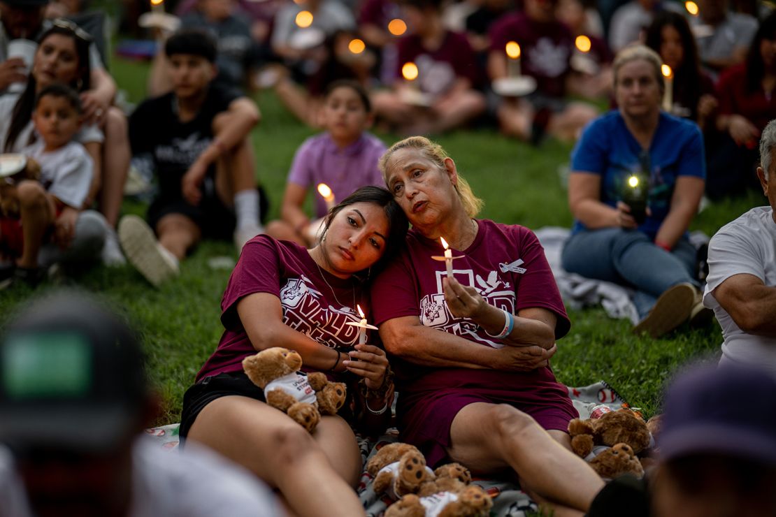 Families participate in a candlelight vigil in Uvalde dedicated to the victims on May 24, 2023, one year after the massacre.