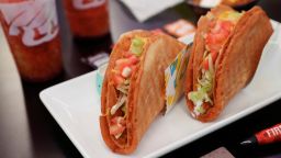 A Taco Bell order and drinks sit inside the first digital-only U.S. location at Times Square in New York City, on April 14, 2021. 