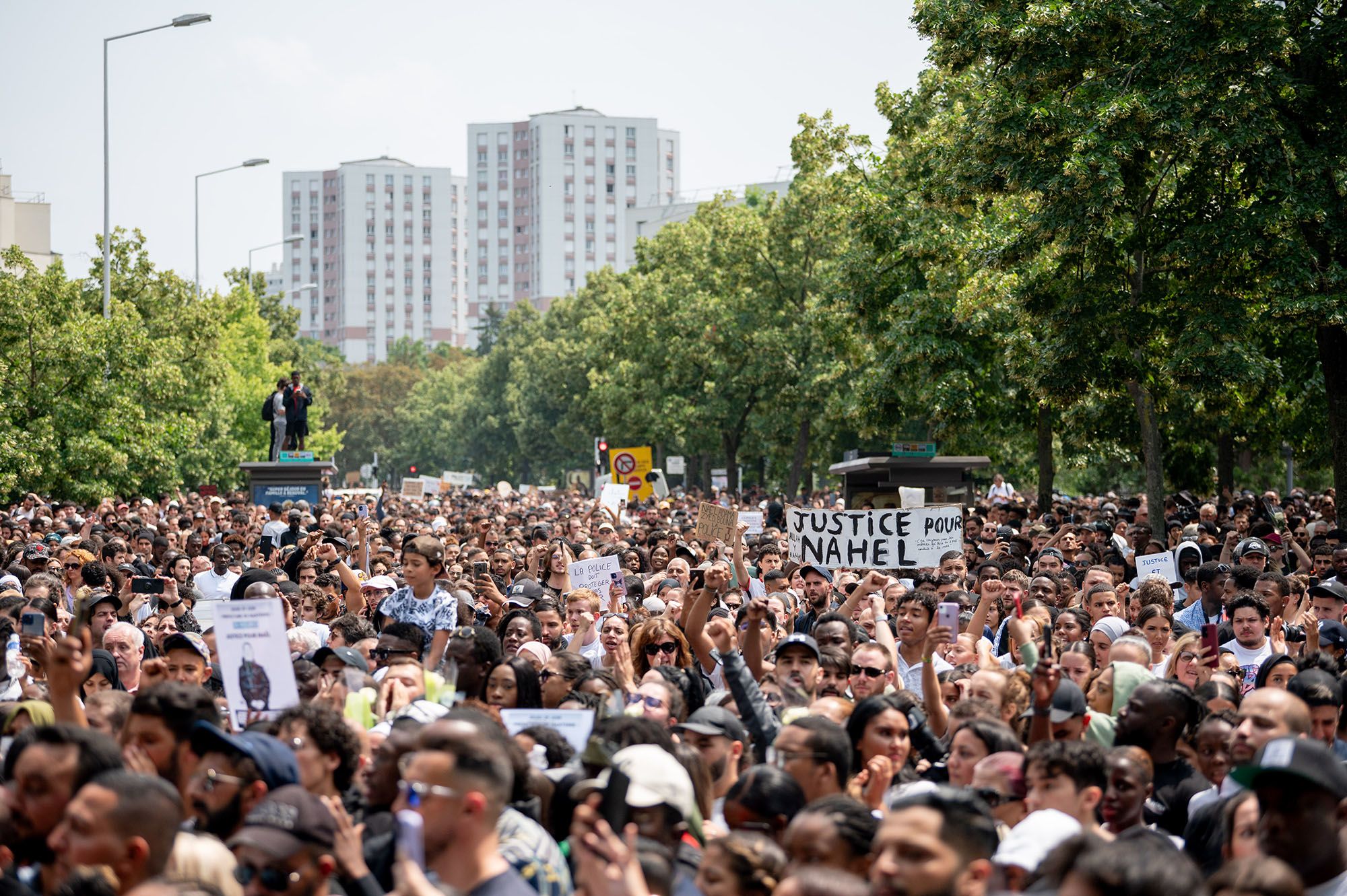 People demonstrate in Nanterre on June 29.