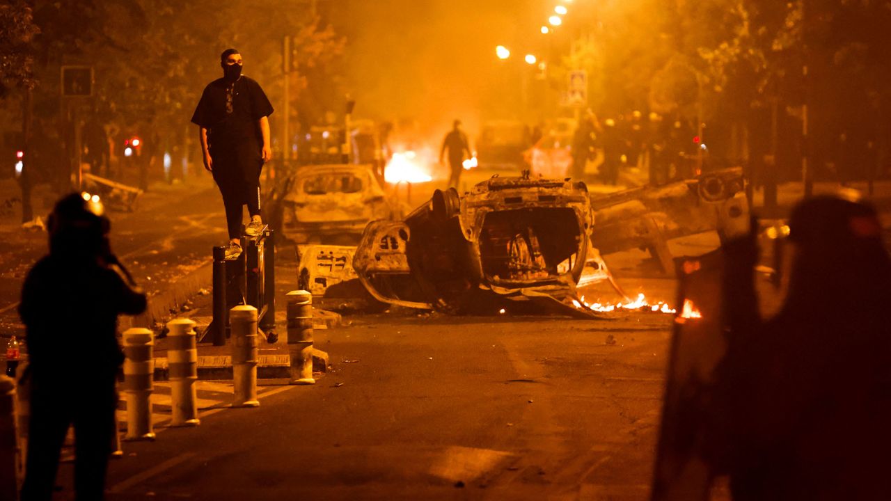 Protesters clash with police on Friday, following the death of Nahel, a 17-year-old teenager killed by a French police officer during a traffic stop, in Nanterre, a Paris suburb.
