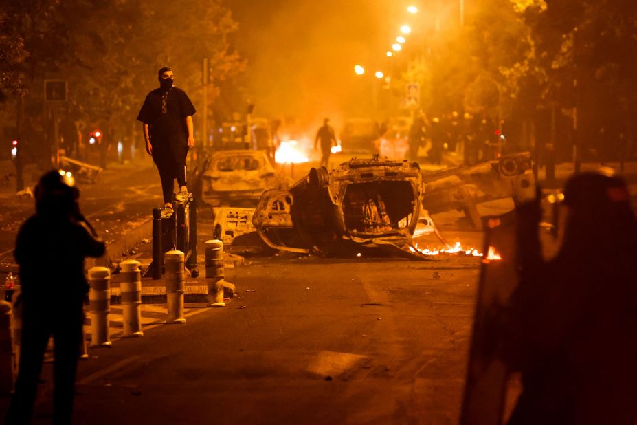 Protesters clash with police in Nanterre on June 30.