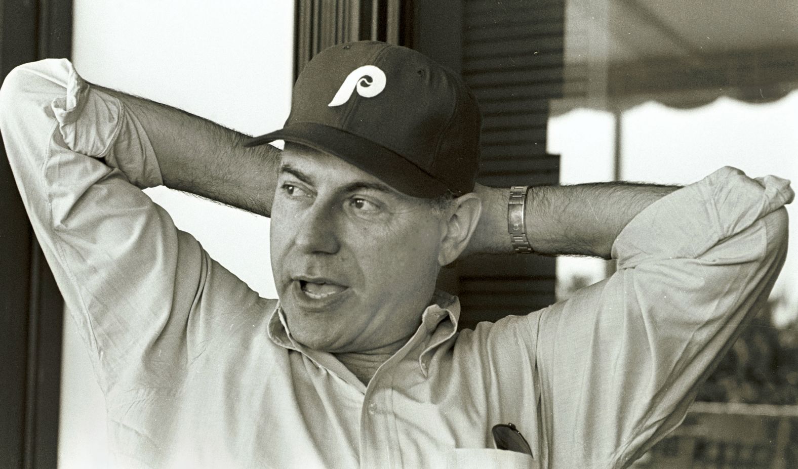 Arkin wears a Philadelphia Phillies hat in Florida in 1984. He played an ex-Phillies pitcher in "Chu Chu and the Philly Flash."
