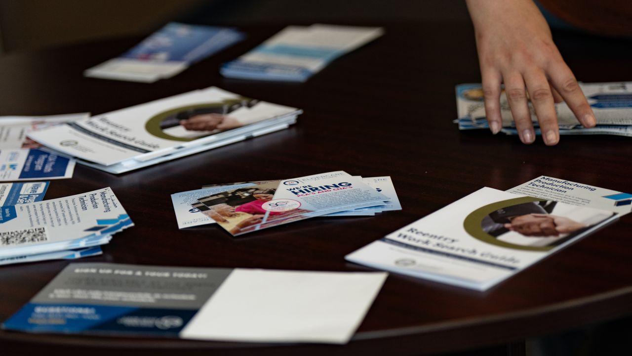Flyers at a career fair hosted by the New Hanover NCWorks and the Cape Fear Workforce Development Board in Wilmington, North Carolina, on Tuesday, June 20, 2023.