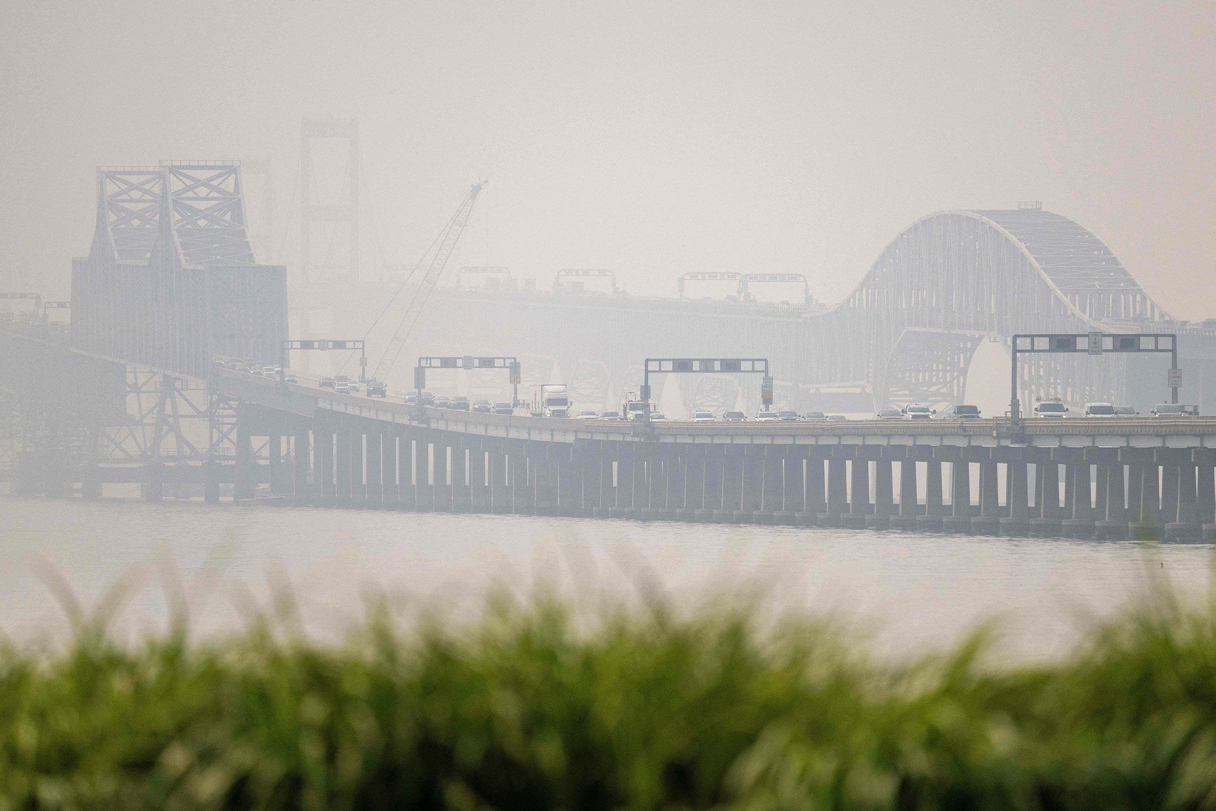 Traffic makes its way across the Chesapeake Bay Bridge in Stevensville, Maryland, on June 29.