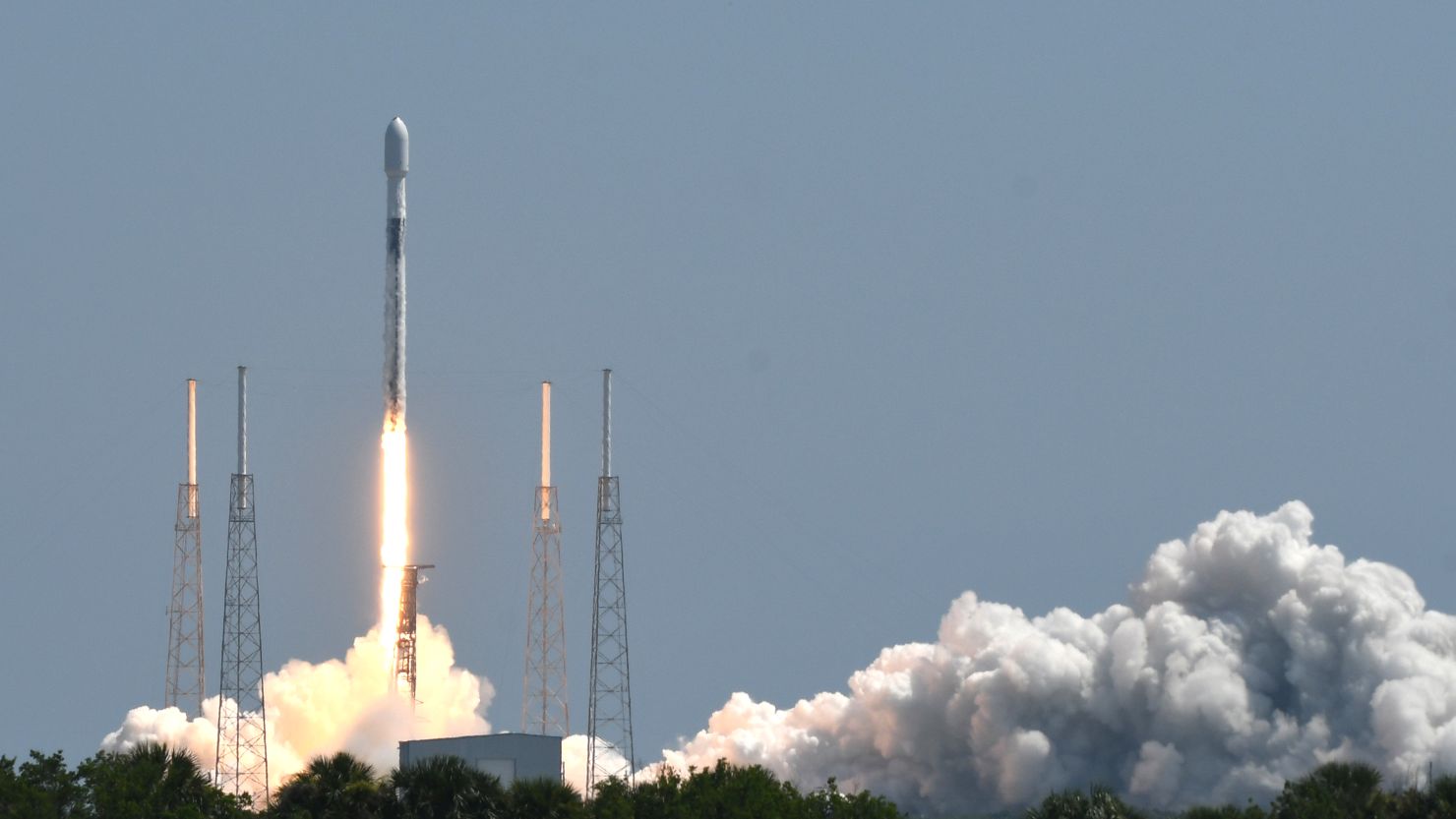 A SpaceX Falcon 9 rocket lifts off from pad 40 at Cape Canaveral Space Force Station carrying the Euclid Space Telescope for the European Space Agency on July 1, 2023 in Cape Canaveral, Florida. The Euclid telescope will explore the evolution of the dark universe.