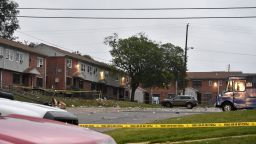 A view from the scene of a mass shooting incident at the 800 block of Gretna Court in Baltimore, Maryland, United States on July 2, 2023. About 30 people were injured and several individuals were killed. Two people are deceased and three people are in critical condition. 