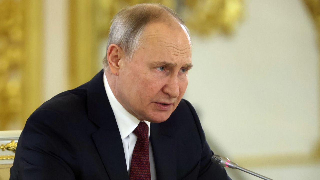 Russian President Vladimir Putin speaks during Russian-Chinese talks at the Kremlin on March 21, 2023 in Moscow.