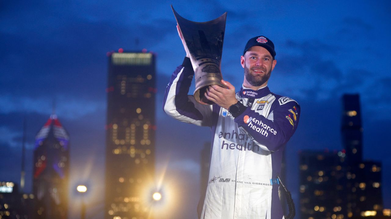Shane Van Gisbergen celebrates in victory lane after winning the NASCAR Cup Series Grant Park 220 at the Chicago Street Course on Sunday.