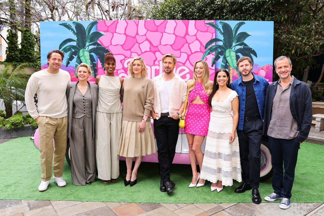 Cast members Kate McKinnon, Issa Rae, Ryan Gosling, Margot Robbie, America Ferrera, Michael Cera, director Greta Gerwig and producers pose for pictures during a photocall for the upcoming Warner Bros. movie 