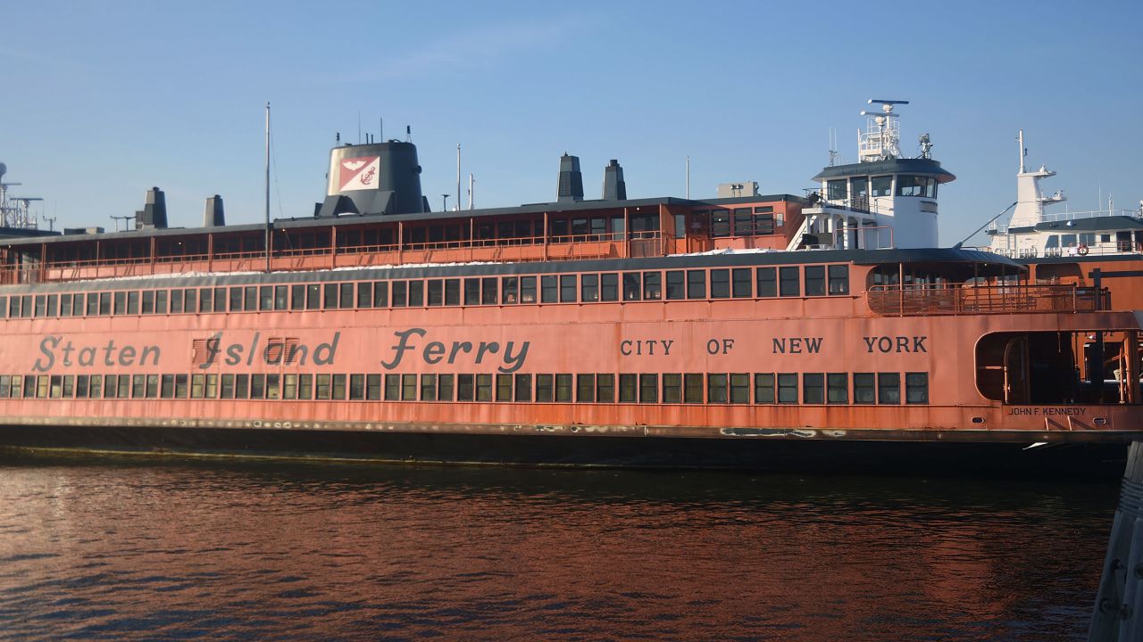 The retired Staten Island Ferry boat, the John F. Kennedy, is seen moored on February 2, 2022 in New York City.