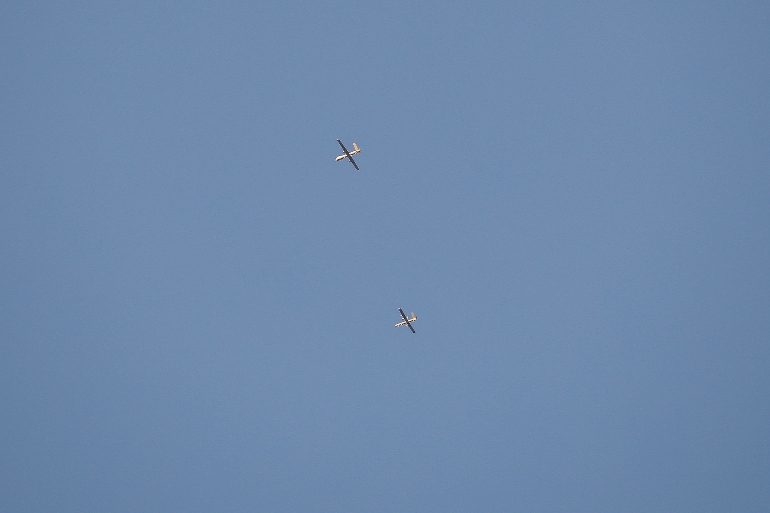 Aerial vehicles fly during the Israeli military operation in Jenin on Monday.