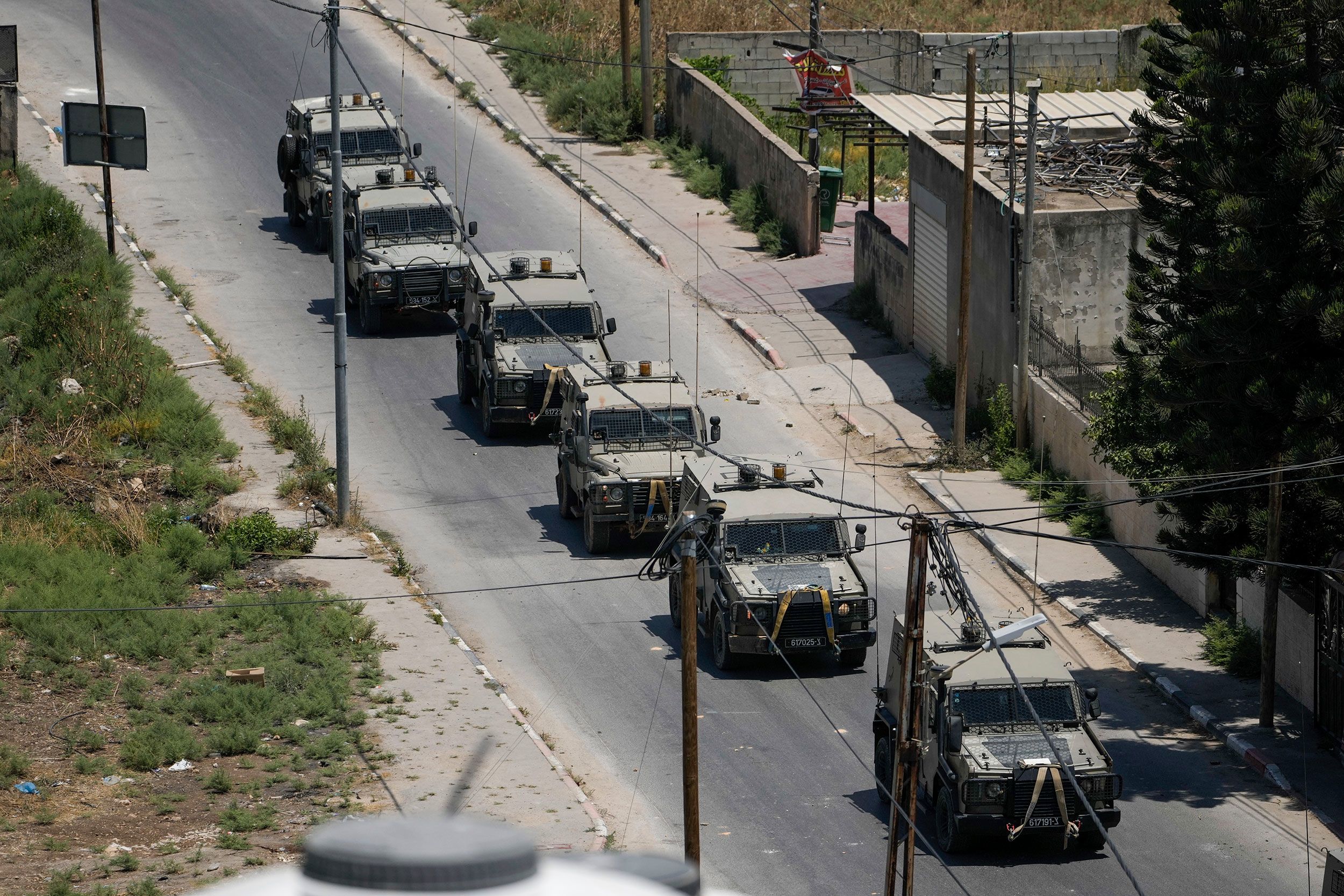 A convoy of Israeli army vehicles during the incursion in Jenin on Monday.