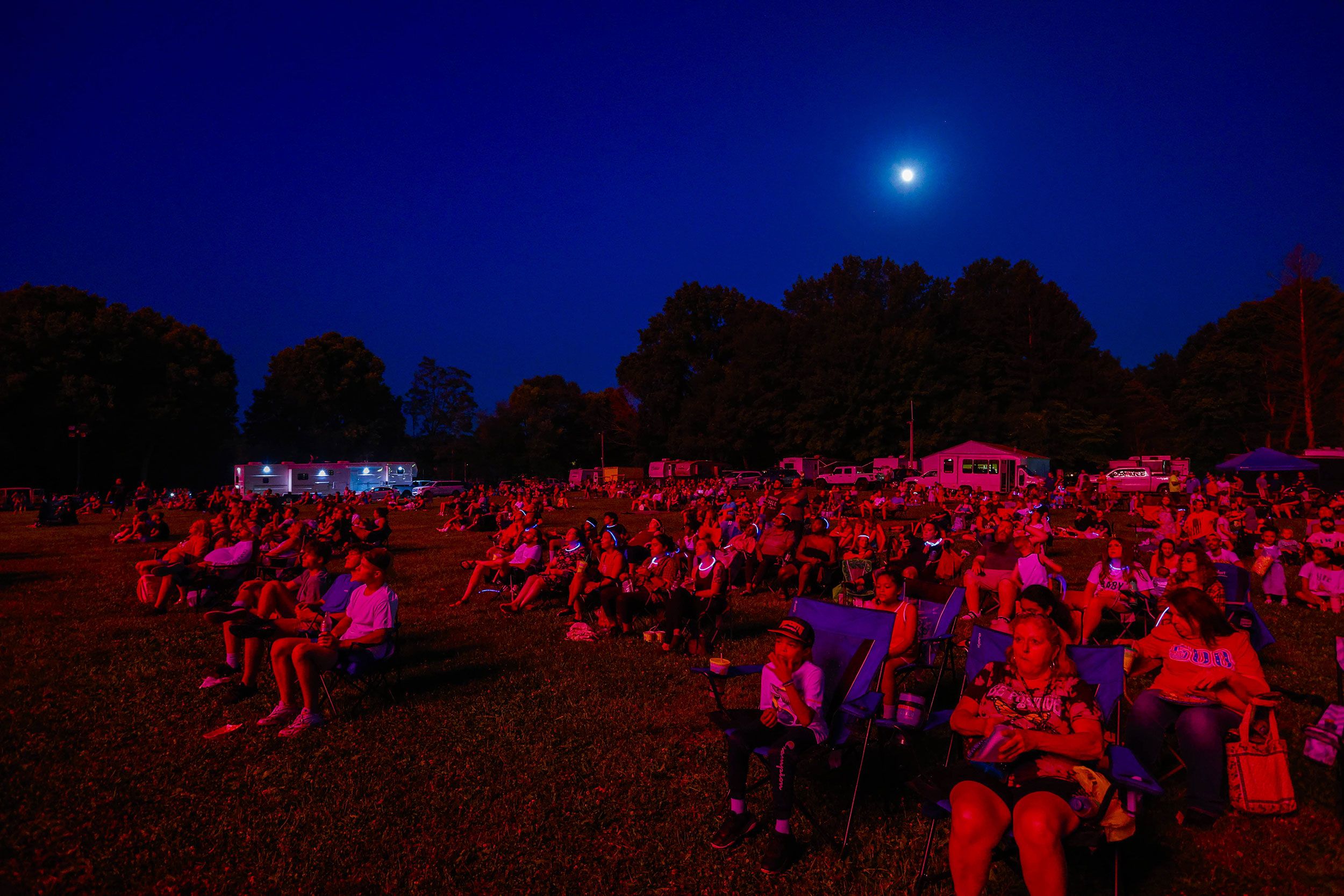 A crowd watches fireworks Saturday at the Monroe County Fairgrounds in Bloomington, Indiana.