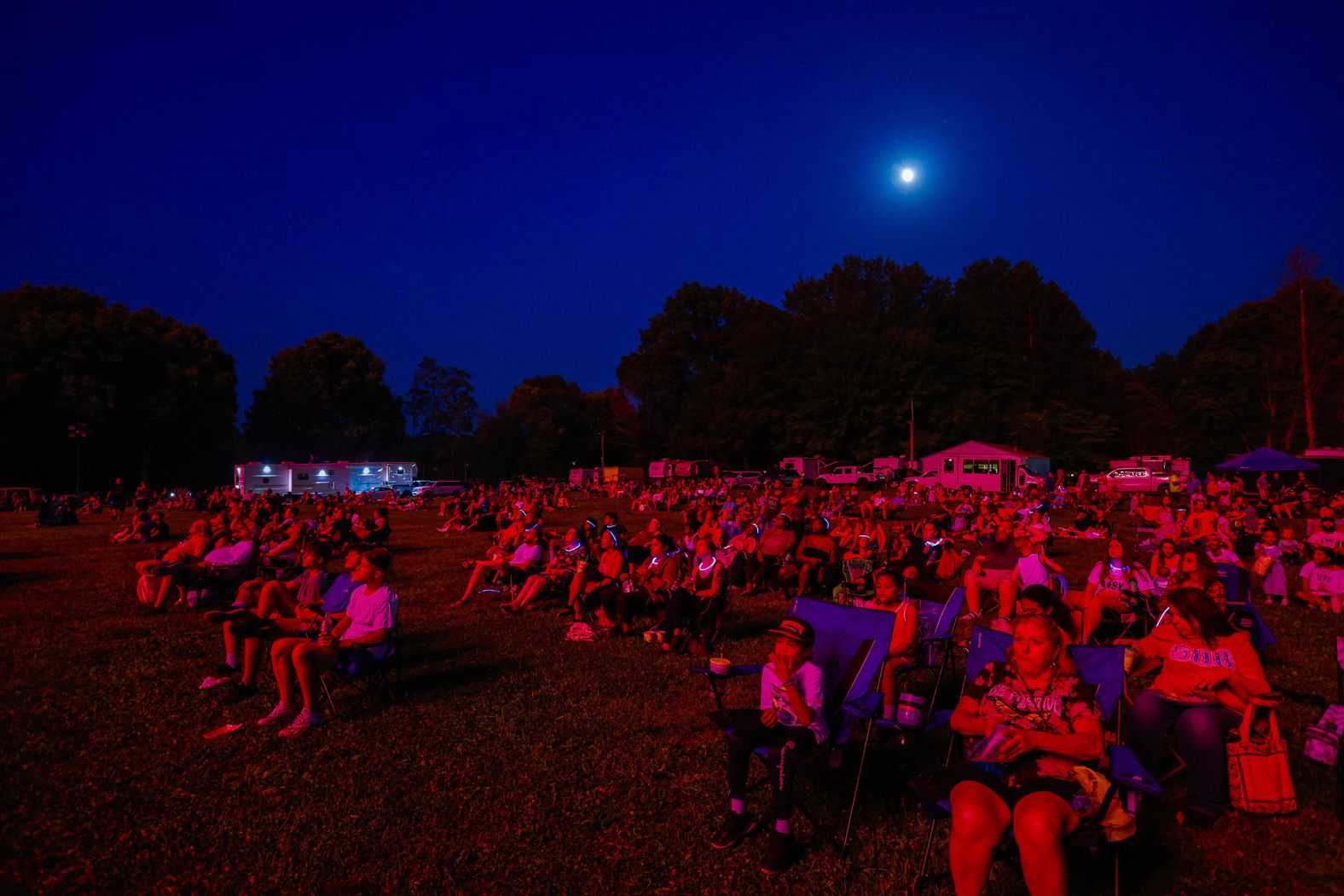 A crowd watches fireworks Saturday at the Monroe County Fairgrounds in Bloomington, Indiana.