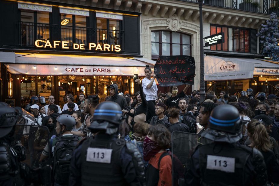Protesters demonstrate in Paris on June 30. 