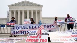 People protest outside of the Supreme Court in Washington, Thursday, June 29, 2023.