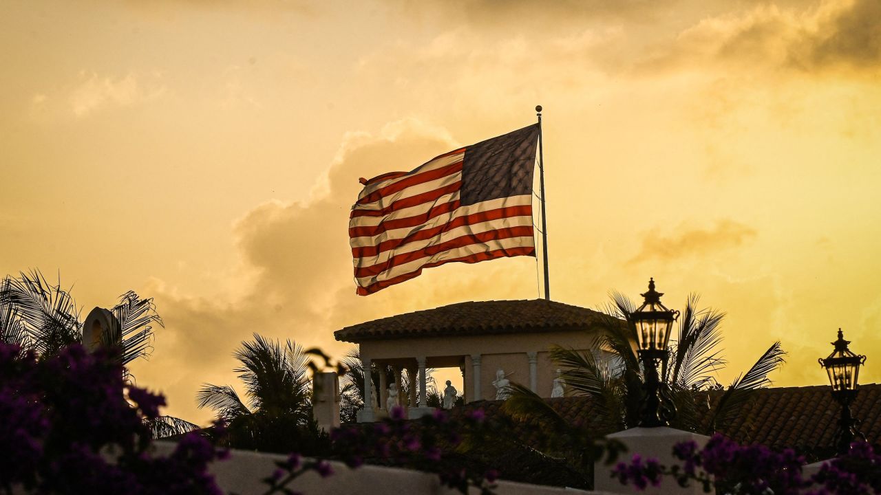 The US flag flies on top of Mar-a-Lago, home of former President Donald Trump, in Palm Beach, Florida, on April 1, 2023. 