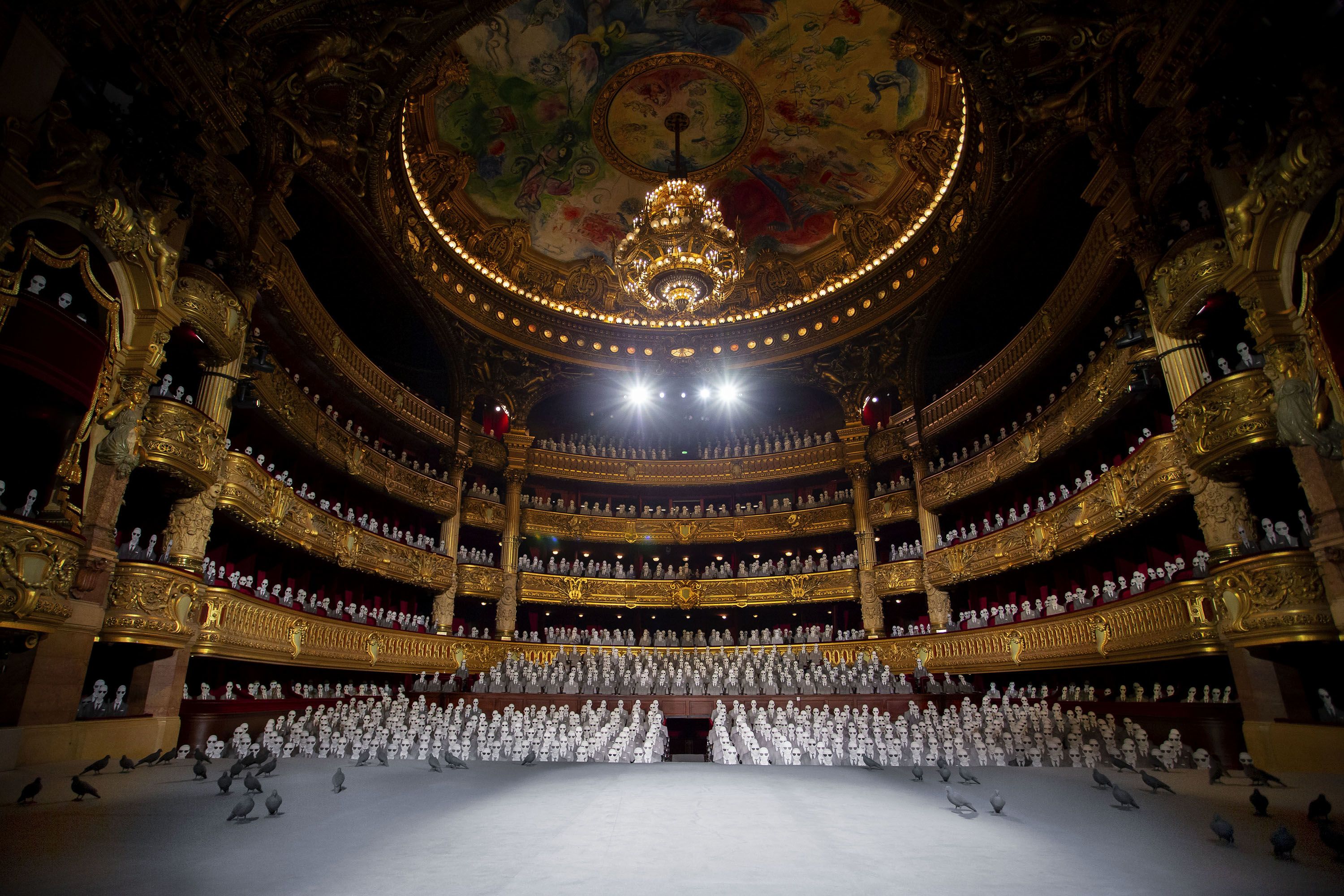 The Palais Garner was filled with a cardboard cutout audience at Thom Browne's latest show.
