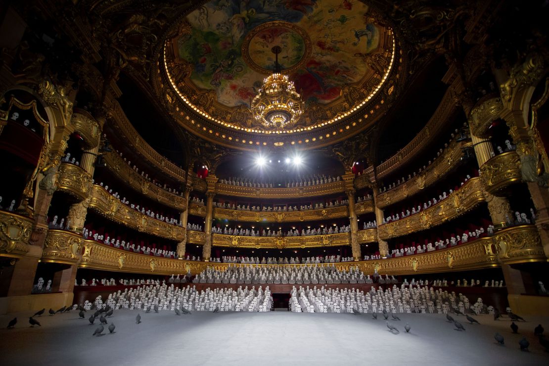 The Palais Garner was filled with a cardboard cutout audience at Thom Browne's latest show.