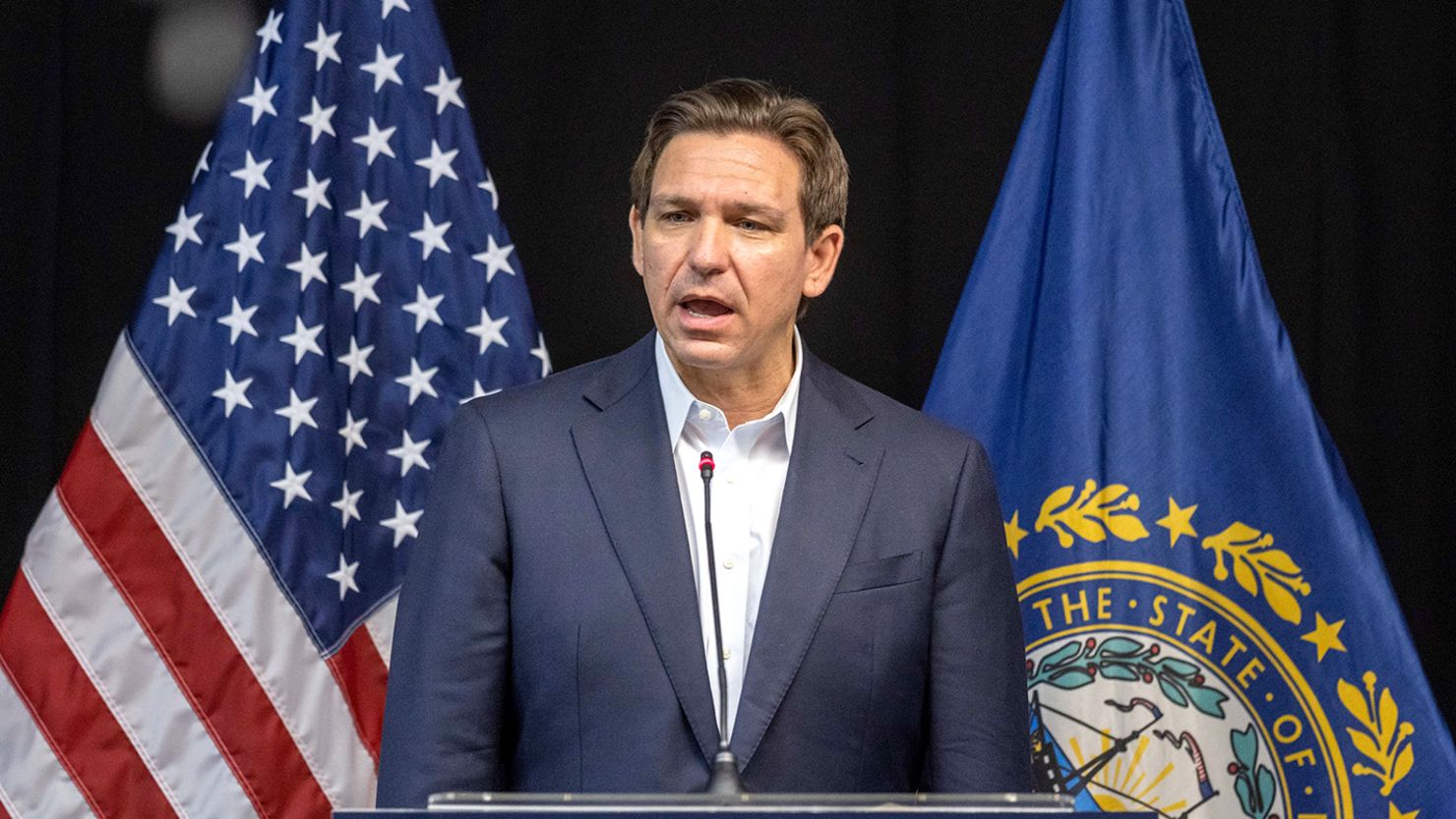Florida Gov. Ron DeSantis delivers remarks during his "Our Great American Comeback" Tour stop on June 1, 2023 in Laconia, New Hampshire. 