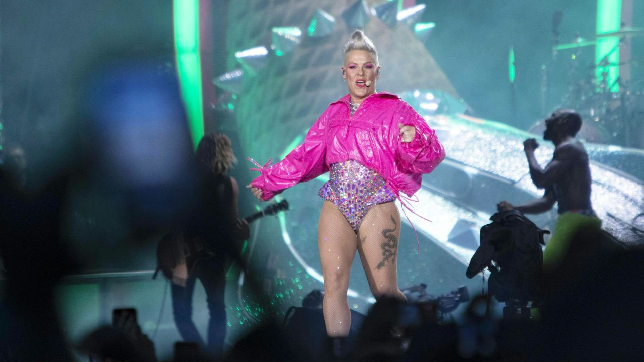 Pink performs on stage during a concert in Vienna, on July 1.