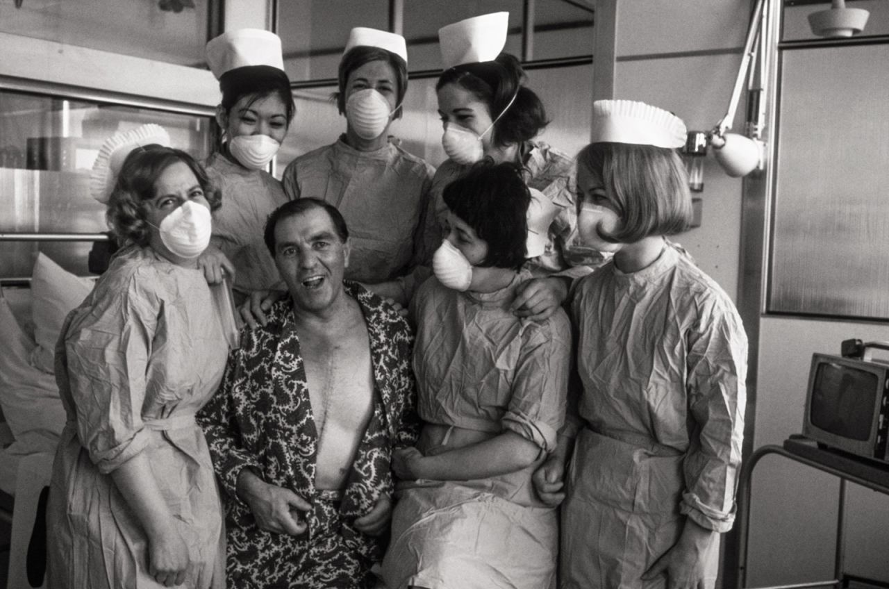 Britain's first heart transplant patient, Frederick West, pictured with nurses at the National Heart Hospital in London in 1968. He survived just 46 days after the procedure.