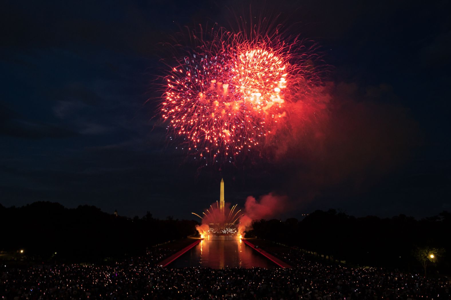 Fireworks erupt over the Washington Monument in Washington, DC, on Tuesday.